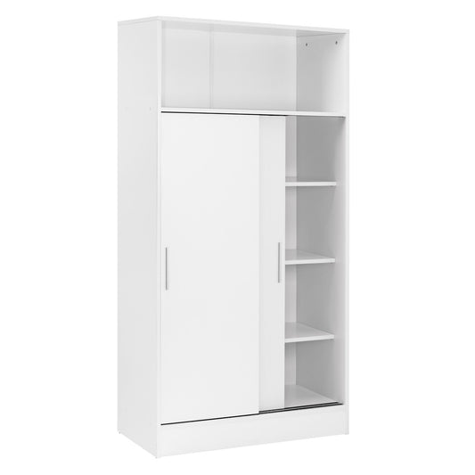 armario despensero multiusos abierto con puertas correderas color blanco de buyqualia